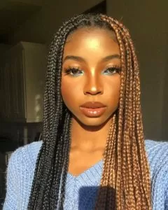 half black half blond box braids with rubber band method