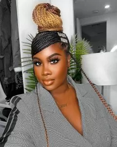 side part bun ombre box braids with rubber band method