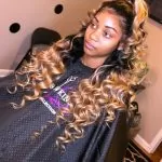 black to blonde ombre half up half down sew in with curls