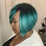 blue and black quick weave bob
