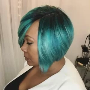blue and black quick weave bob