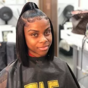 blunt cut half up half down sew in