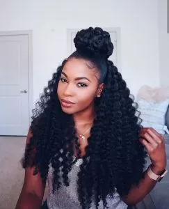 half up half down bun with crochet